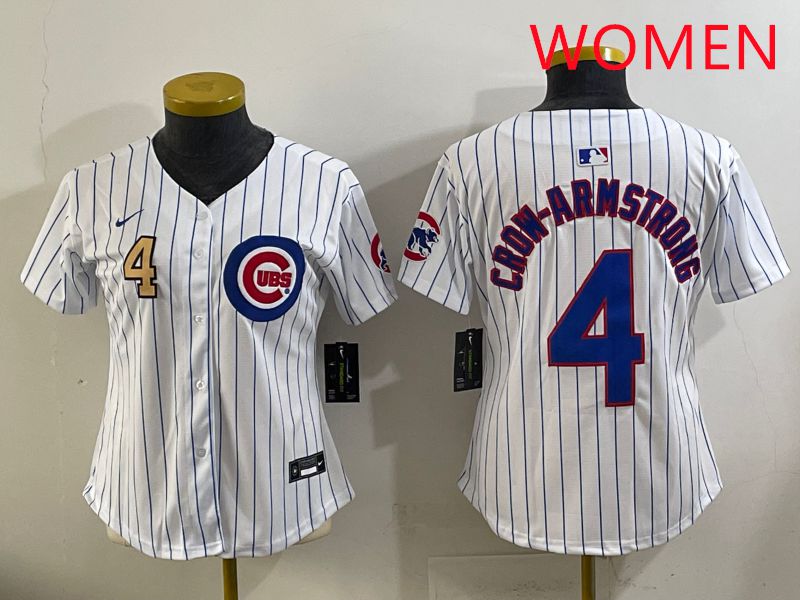 Women 2025 Chicago Cubs #4 Crow-Armstrong White Stripe Game Nike MLB Jersey style 3